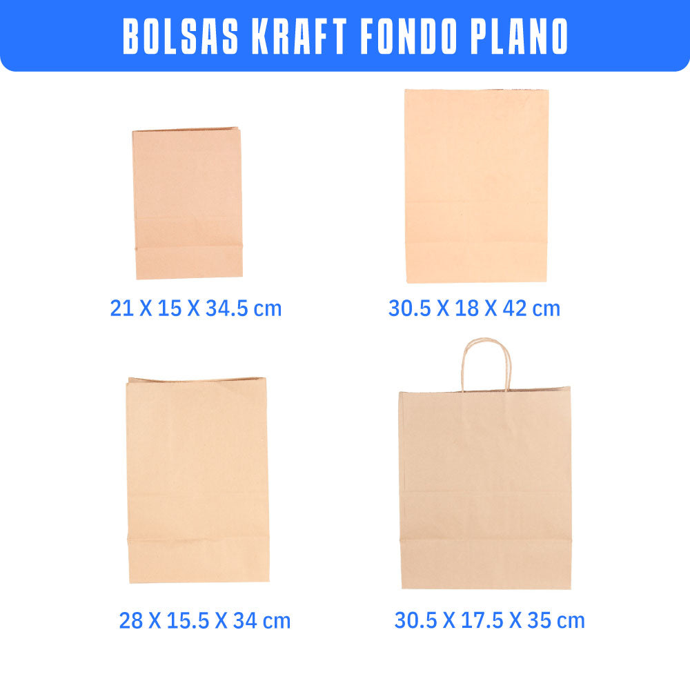 Bolsas de papel kraft con fondo plano para empaque de alimentos.