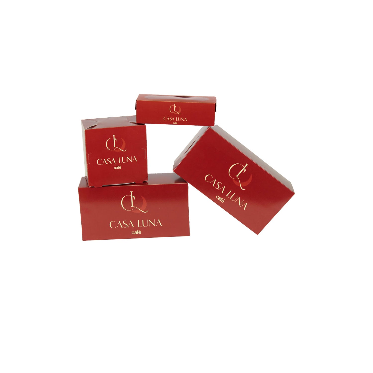 Set de cajas de cartón impresas para Casa Luna.