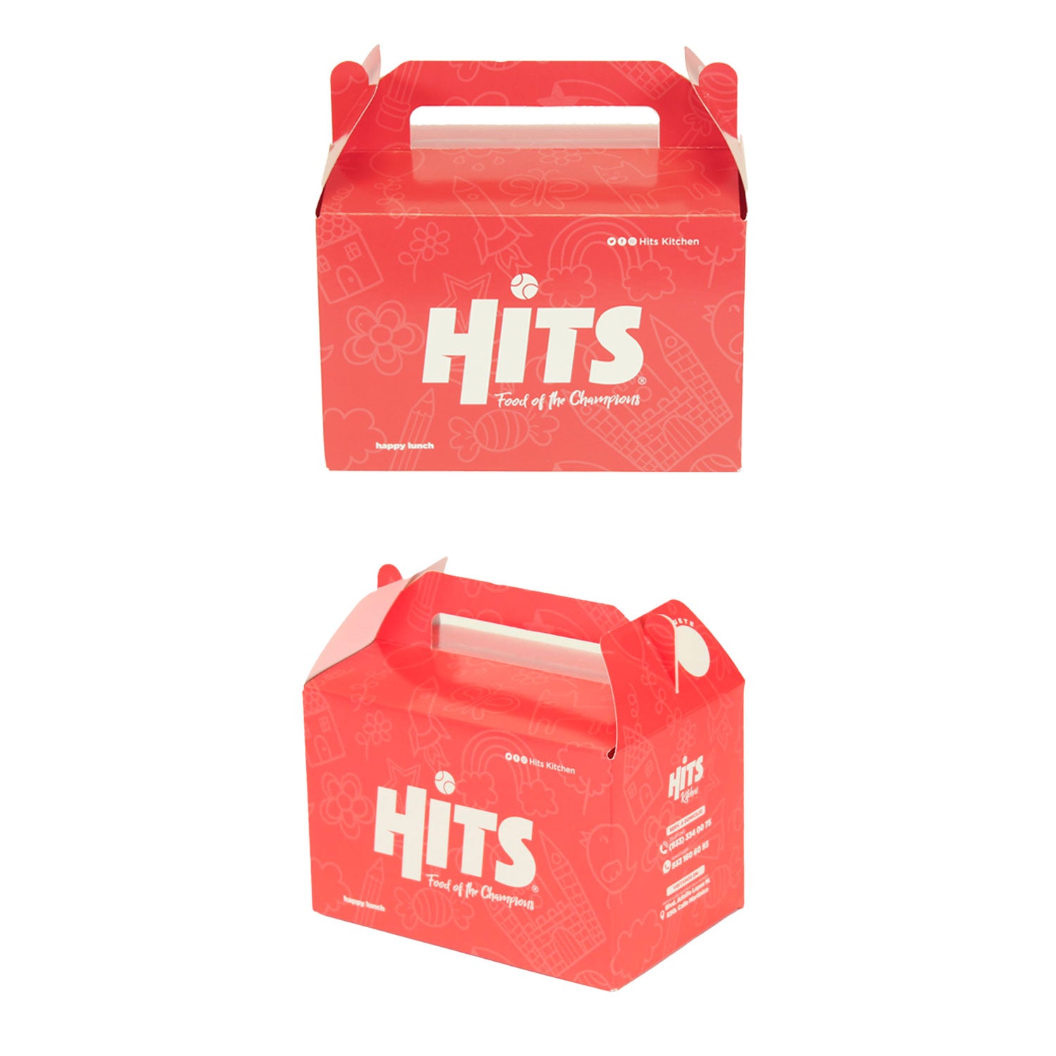 Empaque de cartón para comida infantil de Hits Kitchen.