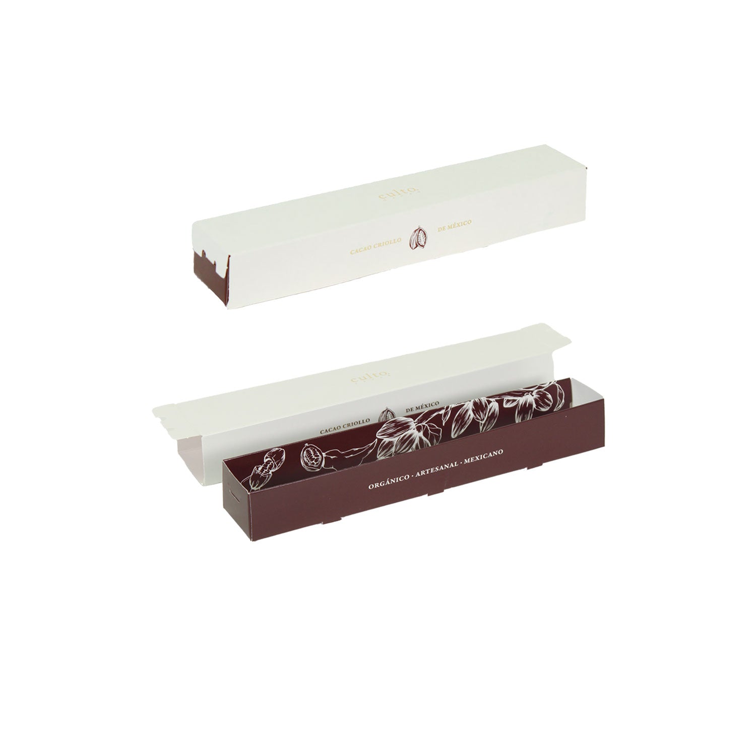 Caja de cartón premium con diseño elegante para productos Culto.