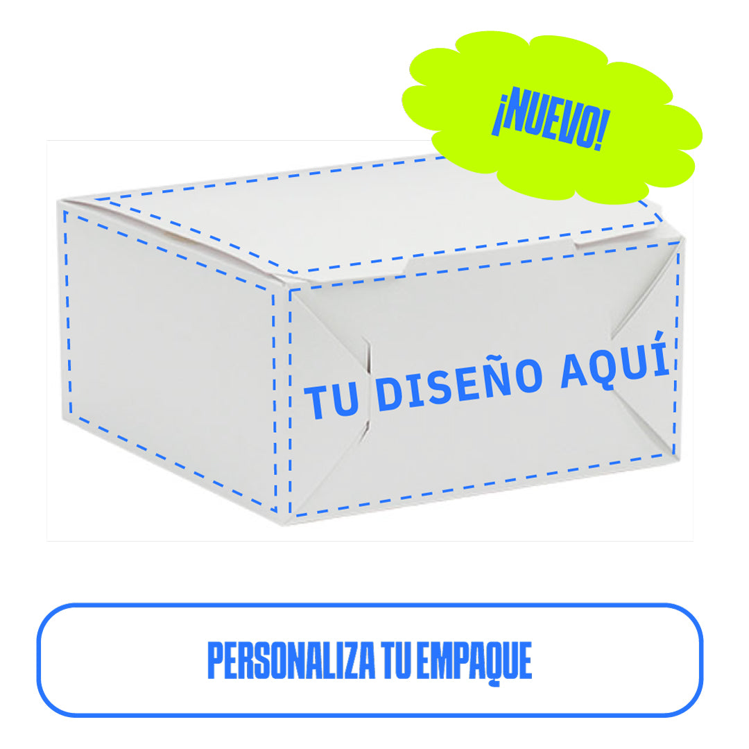 Caja para comida mediana, con las plantillas para hacer tu diseño personalizado, ideal para poder hacer que tu negocio se reconozca con tu diseño de manera sostenible y vistosa.
