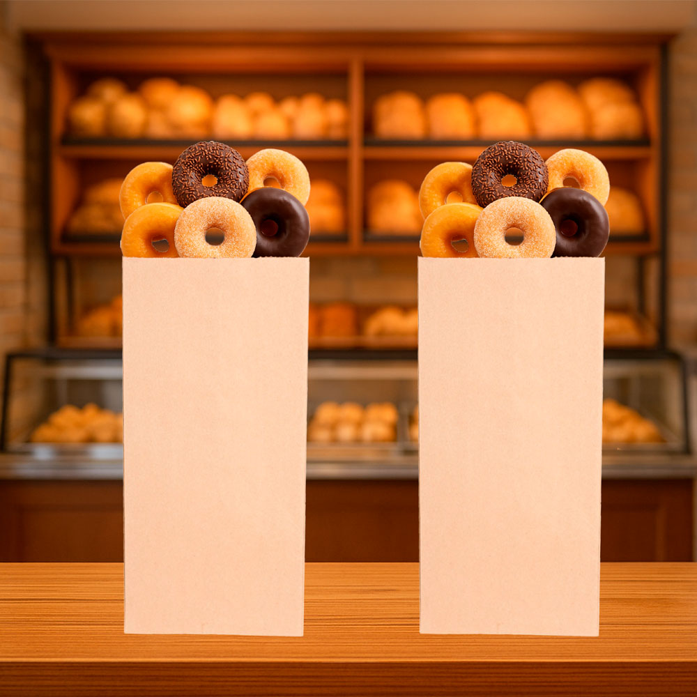 Bolsa de papel kraft  para panadería con fondo ambientado