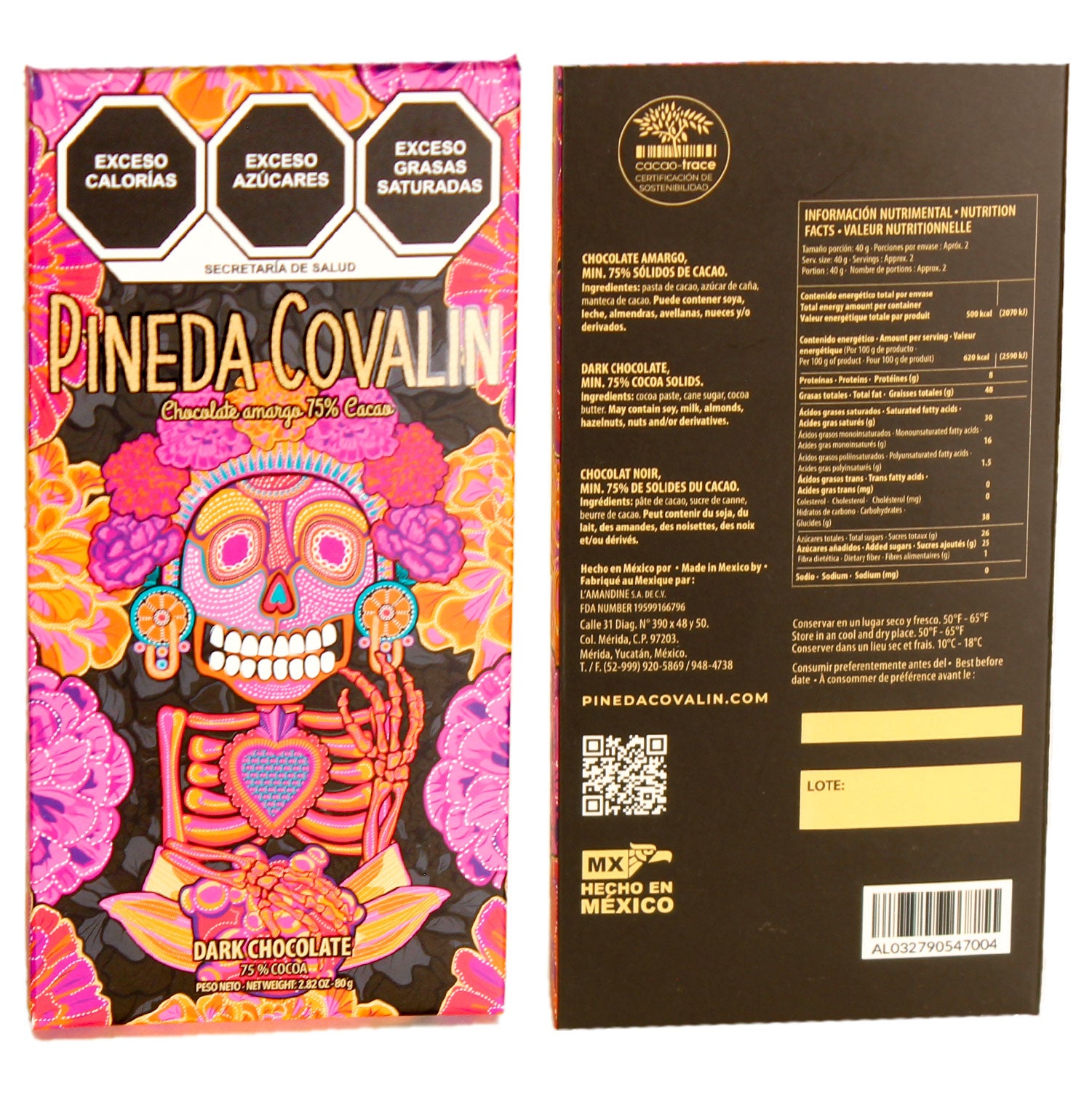 Empaque de cartón para chocolate oscuro con diseño moderno.