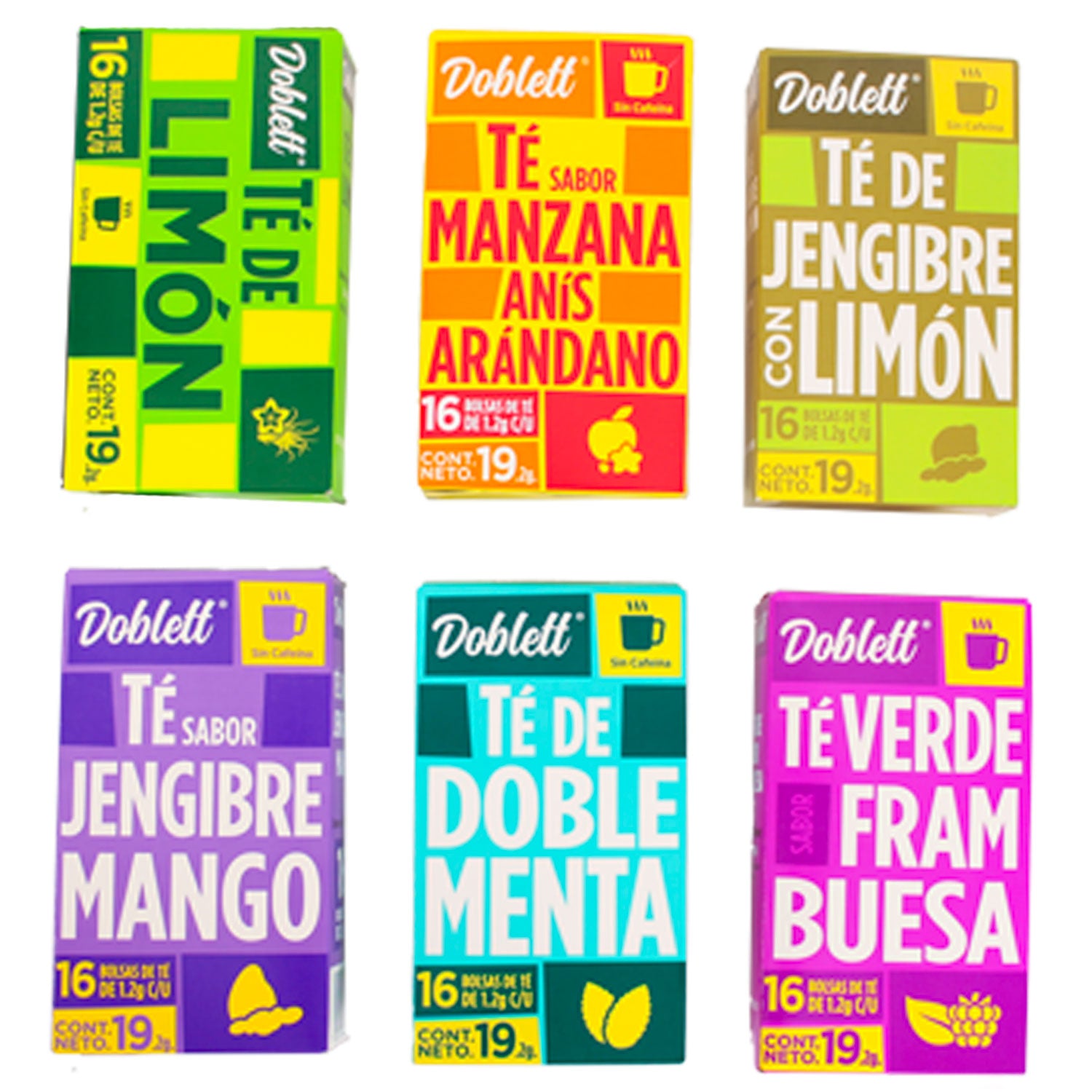 Cajas de cartón para té con sabores frutales y diseño ecológico.