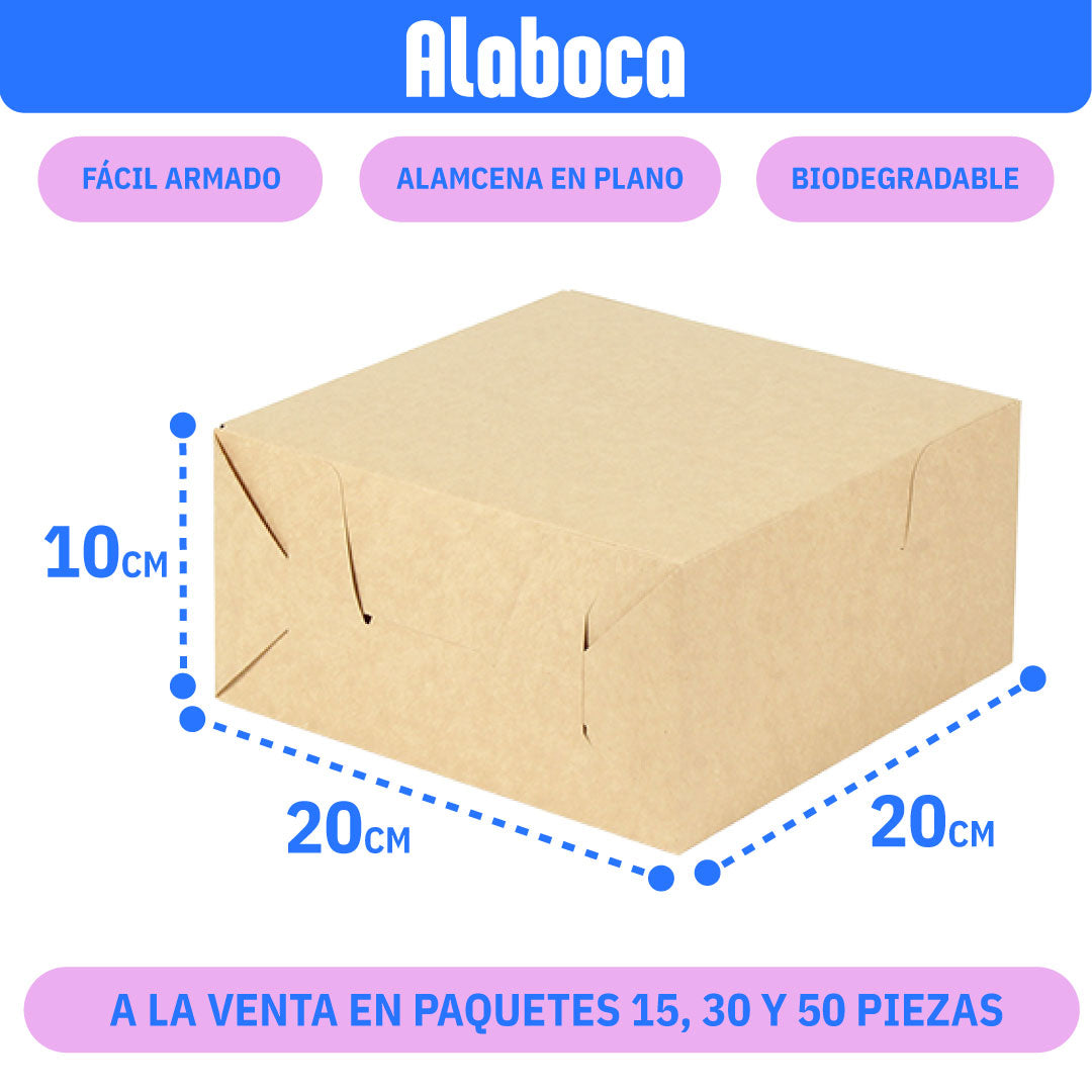 Caja de cartón kraft biodegradable de 20x20x10 cm, cerrada para pastel paquetes de 15,30 y 50 piezas 