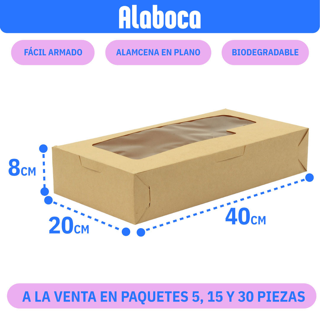 la imagen muestra una caja de carton, kraft, cerrada, de 8x20x40